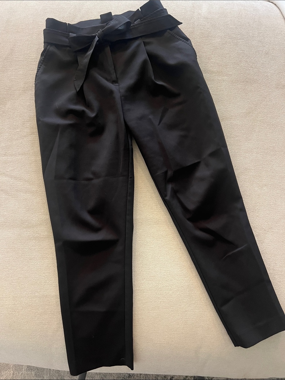 Petite New Look Black Paperbag Waist Tie Trousers